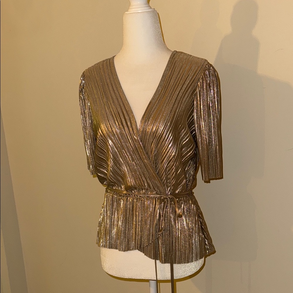 Lucy Paris Gold Flutter Sleeve Wrap Blouse